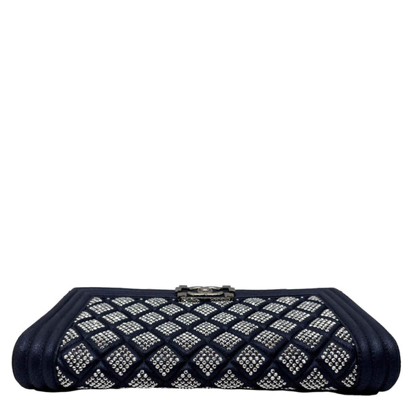 CHANEL Boy Strass Swarovski Leather Pouch Navy Blue
