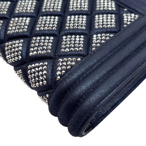 CHANEL Boy Strass Swarovski Leather Pouch Navy Blue