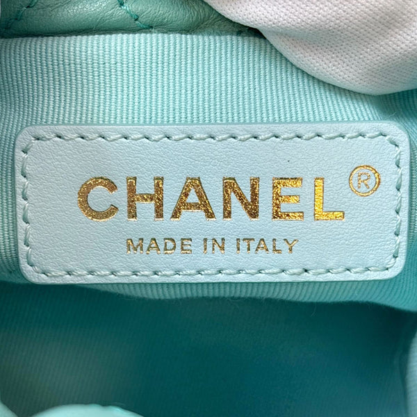 CHANEL About Pearls Quilted Calfskin Leather Drawstring Bucket Bag Teal