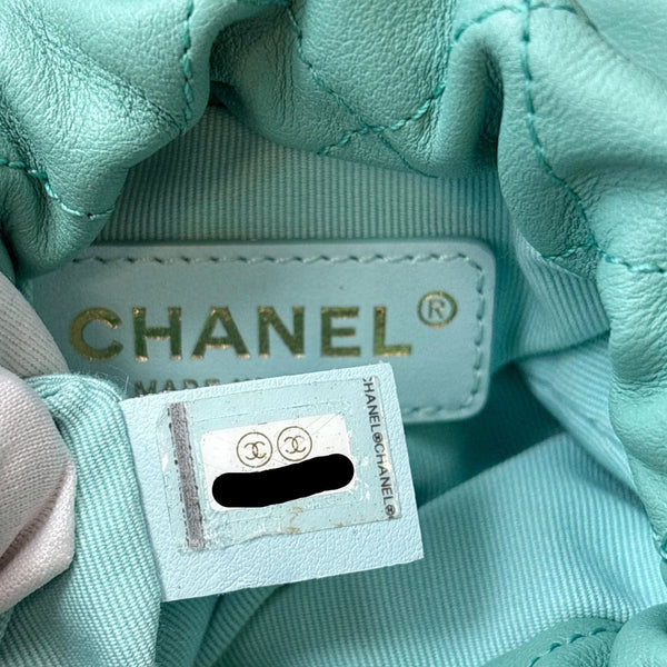 CHANEL About Pearls Quilted Calfskin Leather Drawstring Bucket Bag Teal