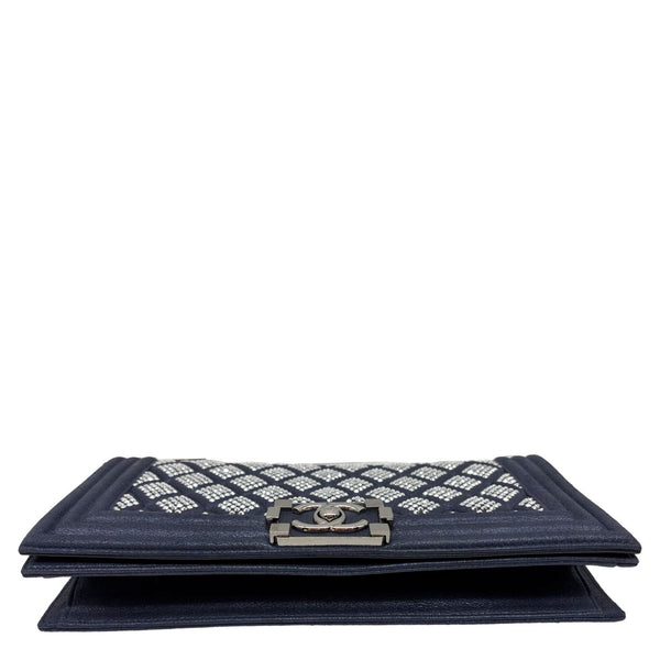 CHANEL Boy Strass Swarovski Leather Pouch Navy Blue