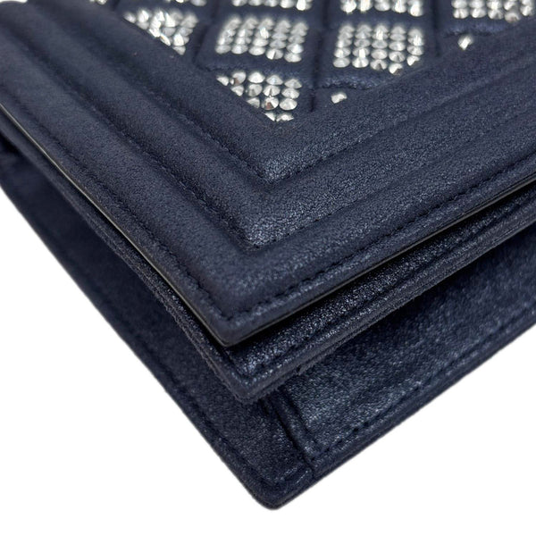 CHANEL Boy Strass Swarovski Leather Pouch Navy Blue