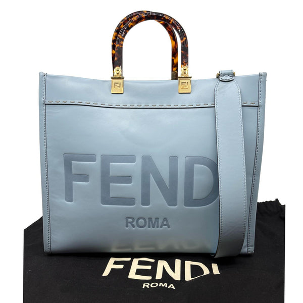 FENDI Sunshine Medium Leather Tote Bag Light Blue