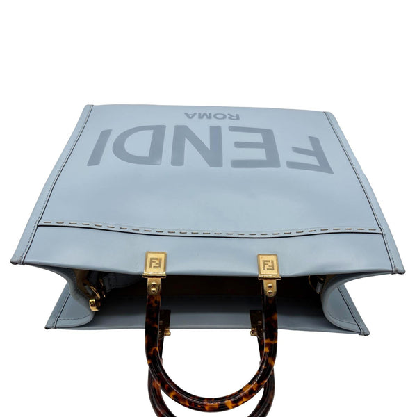 FENDI Sunshine Medium Leather Tote Bag Light Blue