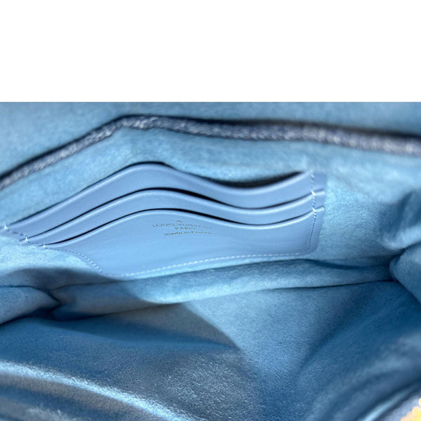 LOUIS VUITTON New Wave Embroidered Monogram Denim Chain Pochette Blue
