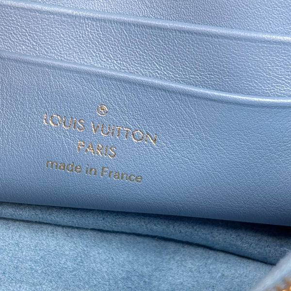LOUIS VUITTON New Wave Embroidered Monogram Denim Chain Pochette Blue