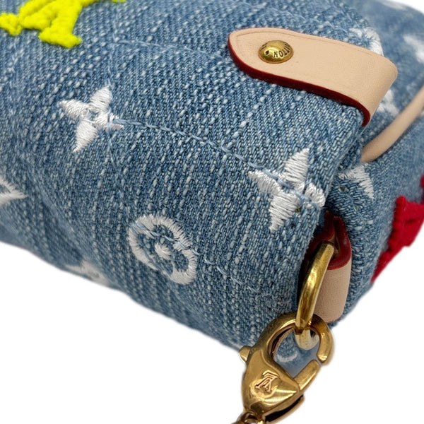 LOUIS VUITTON New Wave Embroidered Monogram Denim Chain Pochette Blue
