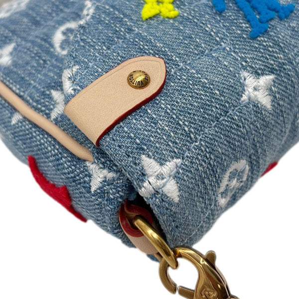 LOUIS VUITTON New Wave Embroidered Monogram Denim Chain Pochette Blue