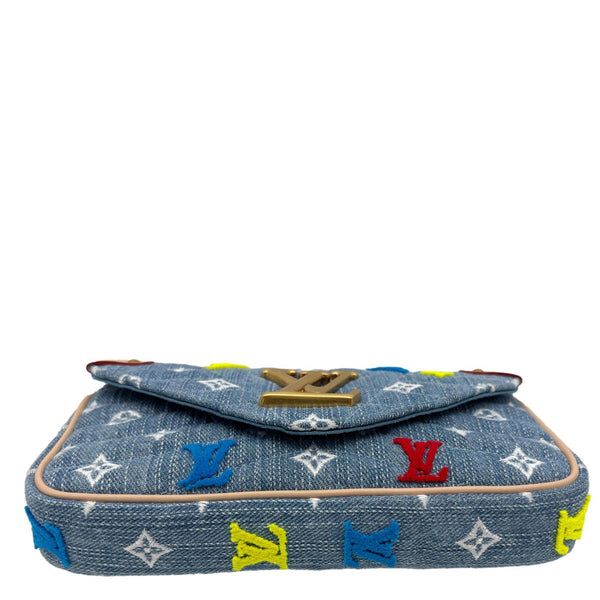 LOUIS VUITTON New Wave Embroidered Monogram Denim Chain Pochette Blue