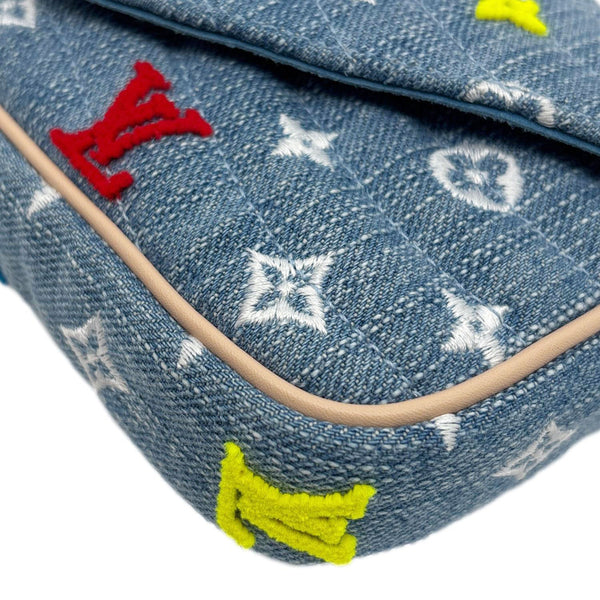 LOUIS VUITTON New Wave Embroidered Monogram Denim Chain Pochette Blue