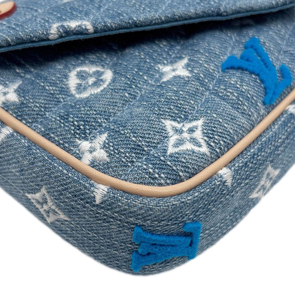 LOUIS VUITTON New Wave Embroidered Monogram Denim Chain Pochette Blue
