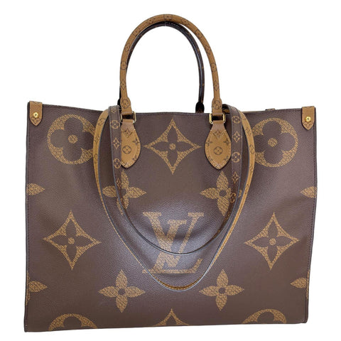 LOUIS VUITTON Onthego GM Reverse Monogram Giant Canvas Shoulder Bag Brown
