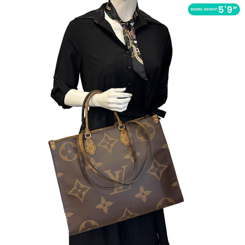 LOUIS VUITTON Onthego GM Reverse Monogram Giant Canvas Shoulder Bag Brown