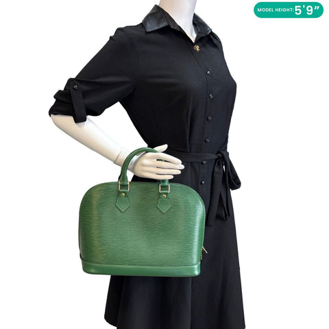 LOUIS VUITTON Alma PM Epi Leather Satchel Bag Green