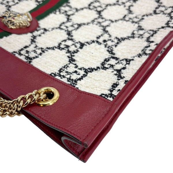 GUCCI Rajah Large GG Tweed Chain Tote Bag White 537219