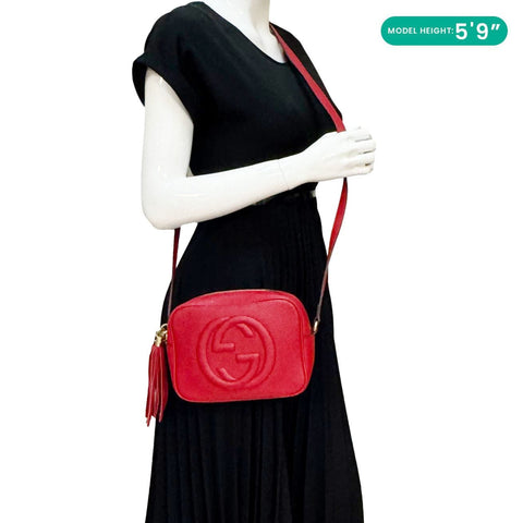 GUCCI Soho Disco Camera Leather Crossbody Bag Red 308364