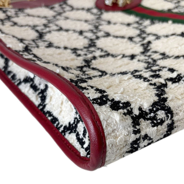 GUCCI Rajah Large GG Tweed Chain Tote Bag White 537219
