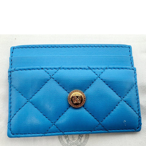 VERSACE Medusa Quilted Leather Card Case Blue