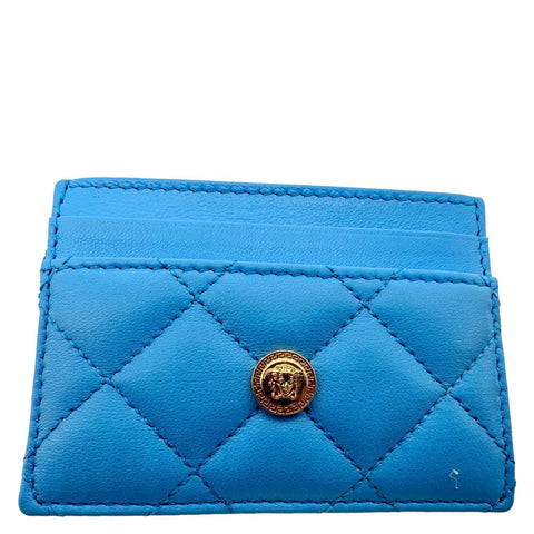 VERSACE Medusa Quilted Leather Card Case Blue
