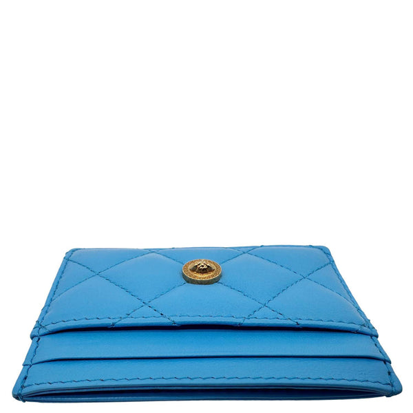 VERSACE Medusa Quilted Leather Card Case Blue
