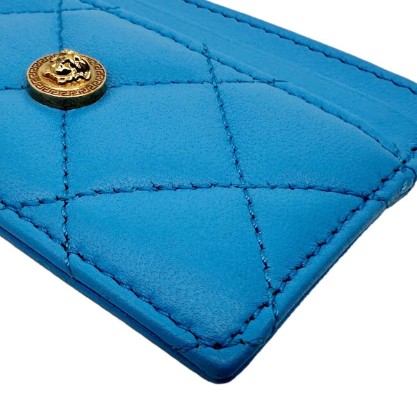 VERSACE Medusa Quilted Leather Card Case Blue