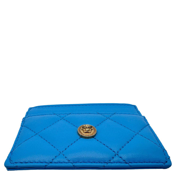 VERSACE Medusa Quilted Leather Card Case Blue