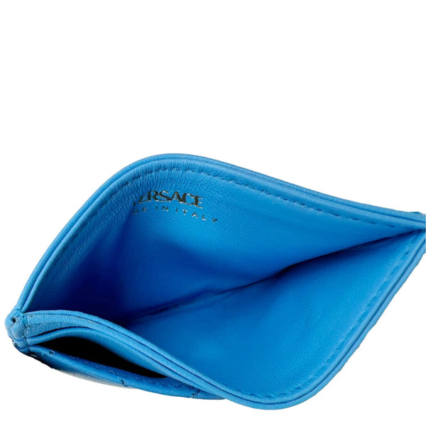 VERSACE Medusa Quilted Leather Card Case Blue