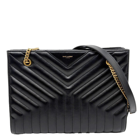YVES SAINT LAURENT Tribeca Medium Quilted Leather Shopping Tote Bag Black