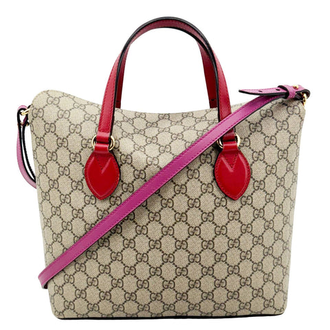GUCCI Linea A Foldover GG Supreme Monogram Canvas Tote Bag Beige 429147