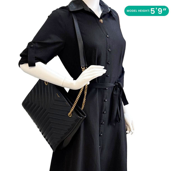 YVES SAINT LAURENT Tribeca Medium Quilted Leather Shopping Tote Bag Black