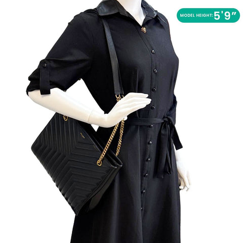 YVES SAINT LAURENT Tribeca Medium Quilted Leather Shopping Tote Bag Black