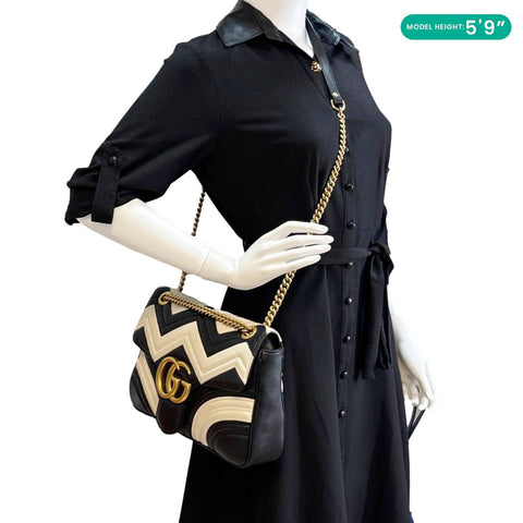GUCCI GG Marmont Medium Matelasse Leather Shoulder Bag Black 443496