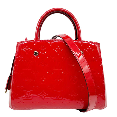 LOUIS VUITTON Montaigne BB Monogram Vernis Satchel Tote Bag Red