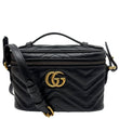 GUCCI GG Marmont Matelasse Calfskin Chevron Top Handle Crossbody Bag Black 672253