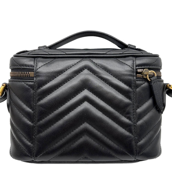 GUCCI GG Marmont Matelasse Calfskin Chevron Top Handle Crossbody Bag Black 672253