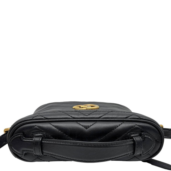 GUCCI GG Marmont Matelasse Calfskin Chevron Top Handle Crossbody Bag Black 672253