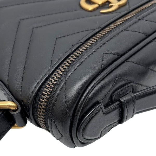 GUCCI GG Marmont Matelasse Calfskin Chevron Top Handle Crossbody Bag Black 672253