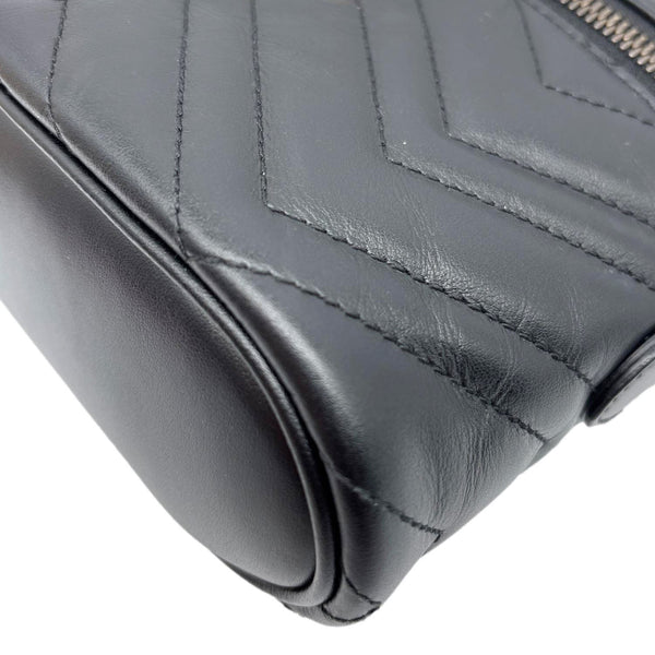 GUCCI GG Marmont Matelasse Calfskin Chevron Top Handle Crossbody Bag Black 672253