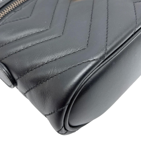 GUCCI GG Marmont Matelasse Calfskin Chevron Top Handle Crossbody Bag Black 672253