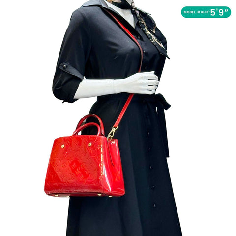 LOUIS VUITTON Montaigne BB Monogram Vernis Satchel Tote Bag Red