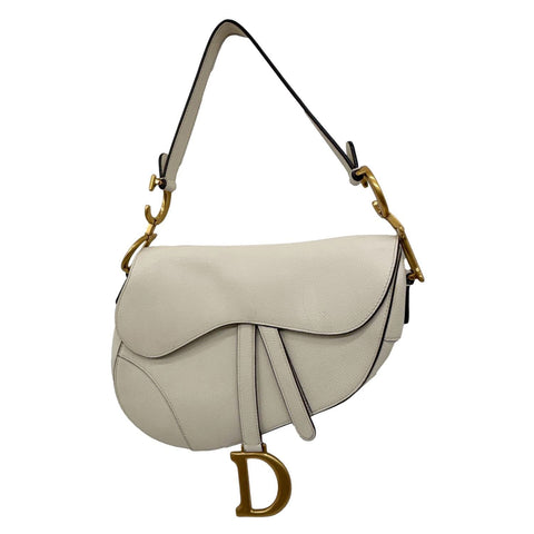 CHRISTIAN DIOR Saddle Smooth Calfskin Leather Satchel Bag Off White