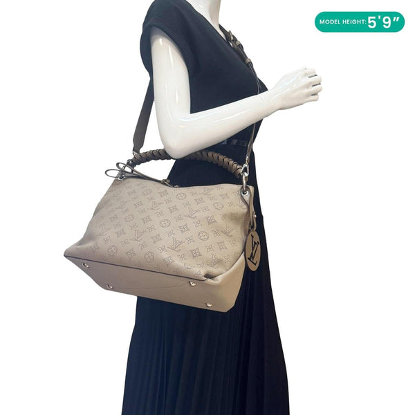 LOUIS VUITTON Beaubourg Mahina MM Leather Hobo Shoulder Bag Galet