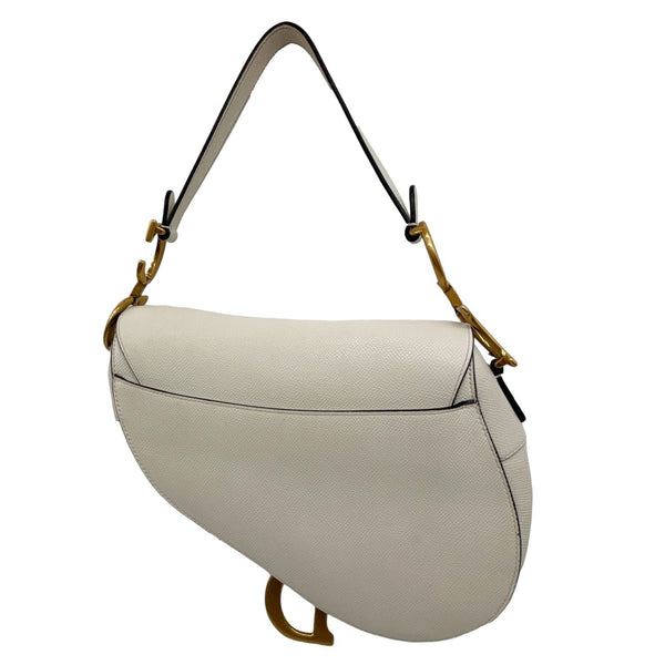 CHRISTIAN DIOR Saddle Smooth Calfskin Leather Satchel Bag Off White