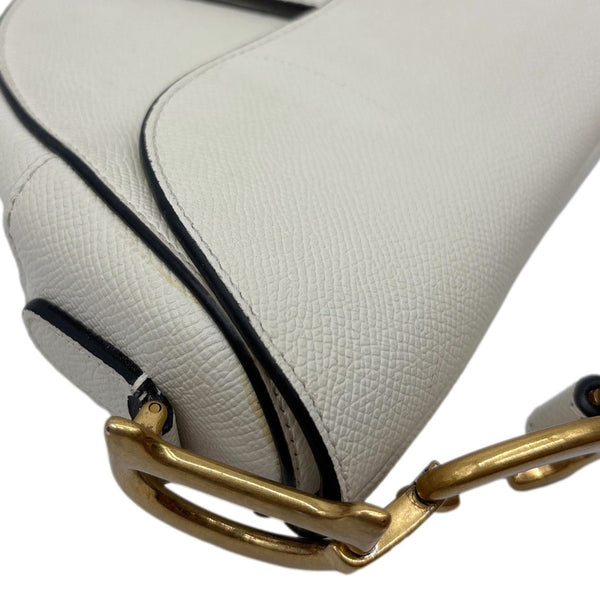 CHRISTIAN DIOR Saddle Smooth Calfskin Leather Satchel Bag Off White