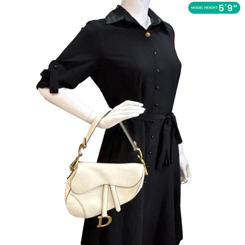 CHRISTIAN DIOR Saddle Smooth Calfskin Leather Satchel Bag Off White