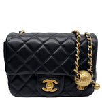 CHANEL Pearl Crush Square Flap Mini Quilted Lambskin Leather Shoulder Bag Black
