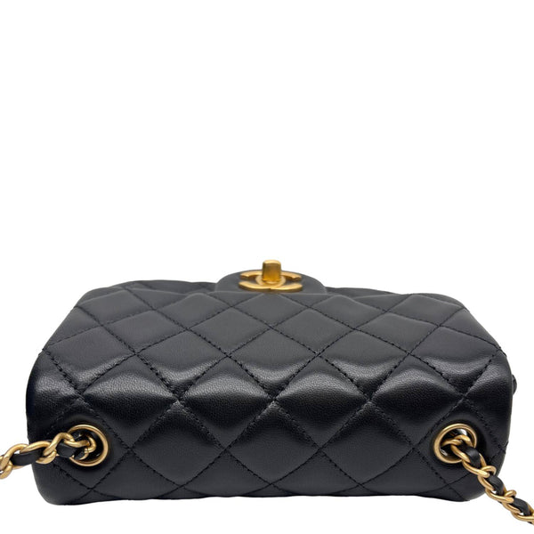 CHANEL Pearl Crush Square Flap Mini Quilted Lambskin Leather Shoulder Bag Black