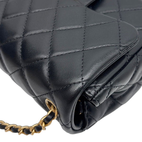 CHANEL Pearl Crush Square Flap Mini Quilted Lambskin Leather Shoulder Bag Black