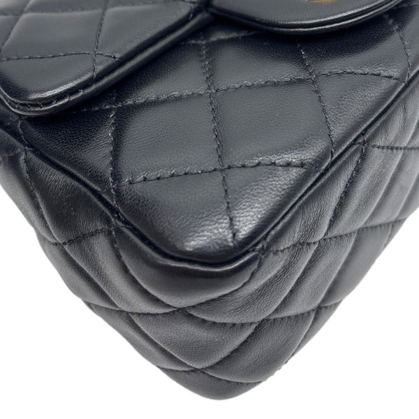 CHANEL Pearl Crush Square Flap Mini Quilted Lambskin Leather Shoulder Bag Black