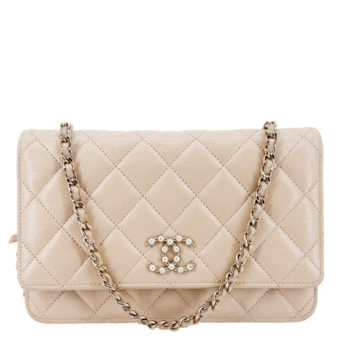 CHANEL CC Pearl Caviar Quilted Leather WOC Crossbody Bag Off white